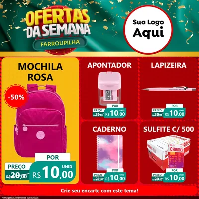 Modelo de Rede Social para Feed Facebook com o tema Ofertas da Semana Farroupilha para Papelaria