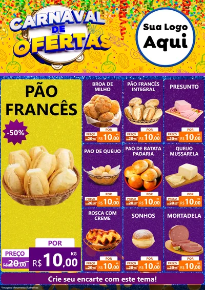 Modelo de Encarte para Encarte A4 Vertical com o tema Carnaval de Ofertas para Padaria