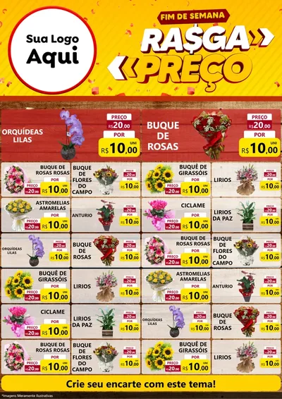 Modelo de Encarte para Encarte A4 Vertical com o tema Fim de Semana Rasga Preços para Floricultura e jardim