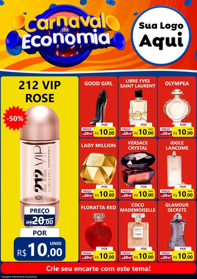Modelo de Encarte para Encarte A4 Vertical com o tema Carnaval da Economia para Perfumes