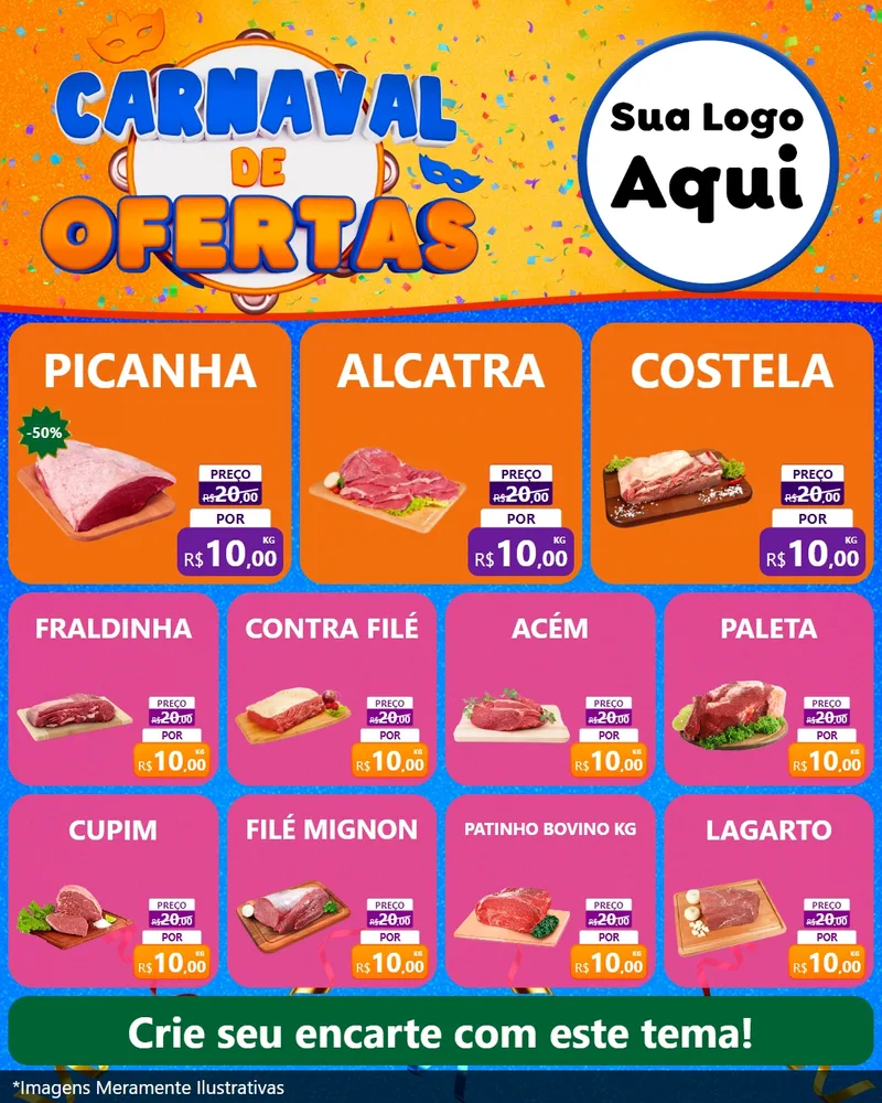 Modelo de Rede Social para Feed Instagram com o tema Carnaval de Ofertas para Açougue
