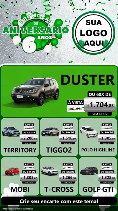 Modelo de Rede Social para Stories com o tema Promoção de Aniversário - 6 Anos para Concessionaria de Carros
