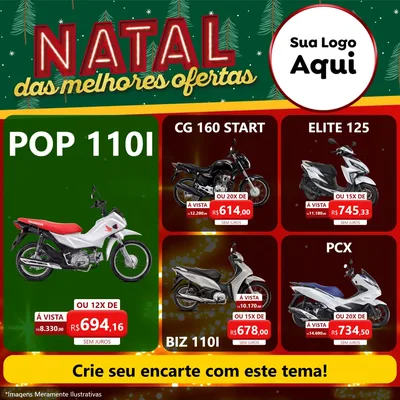 Modelo de Rede Social para Feed Facebook com o tema Natal das Melhores Ofertas para Concessionaria de Motos