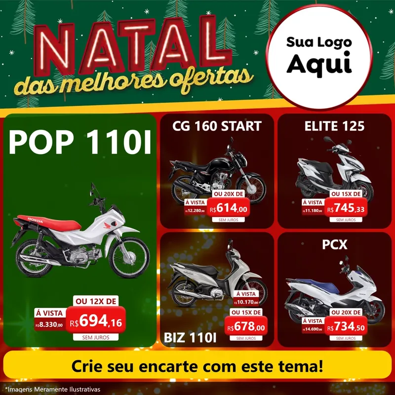 Modelo de Rede Social para Feed Facebook com o tema Natal das Melhores Ofertas para Concessionaria de Motos
