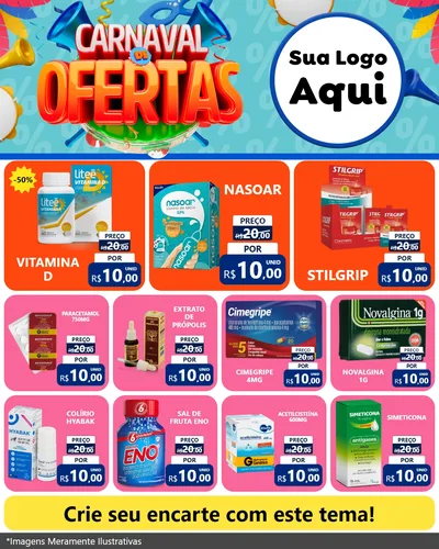 Modelo de Rede Social para Feed Instagram com o tema Carnaval de Ofertas para Farmácia