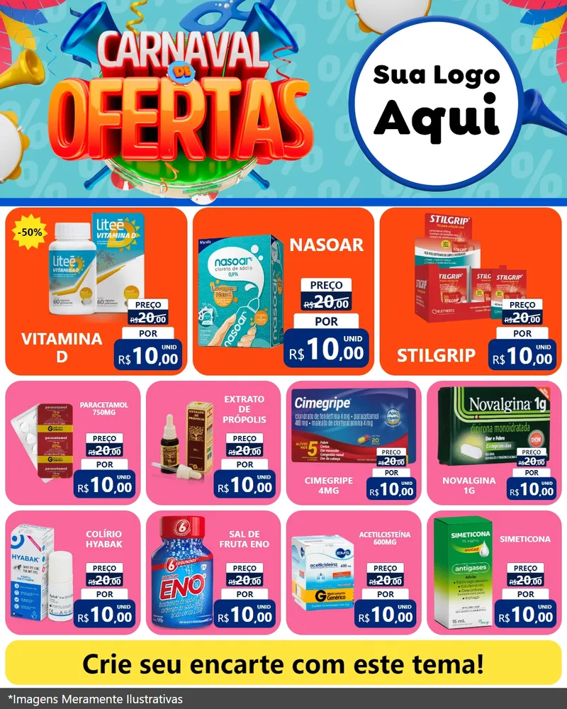 Modelo de Rede Social para Feed Instagram com o tema Carnaval de Ofertas para Farmácia