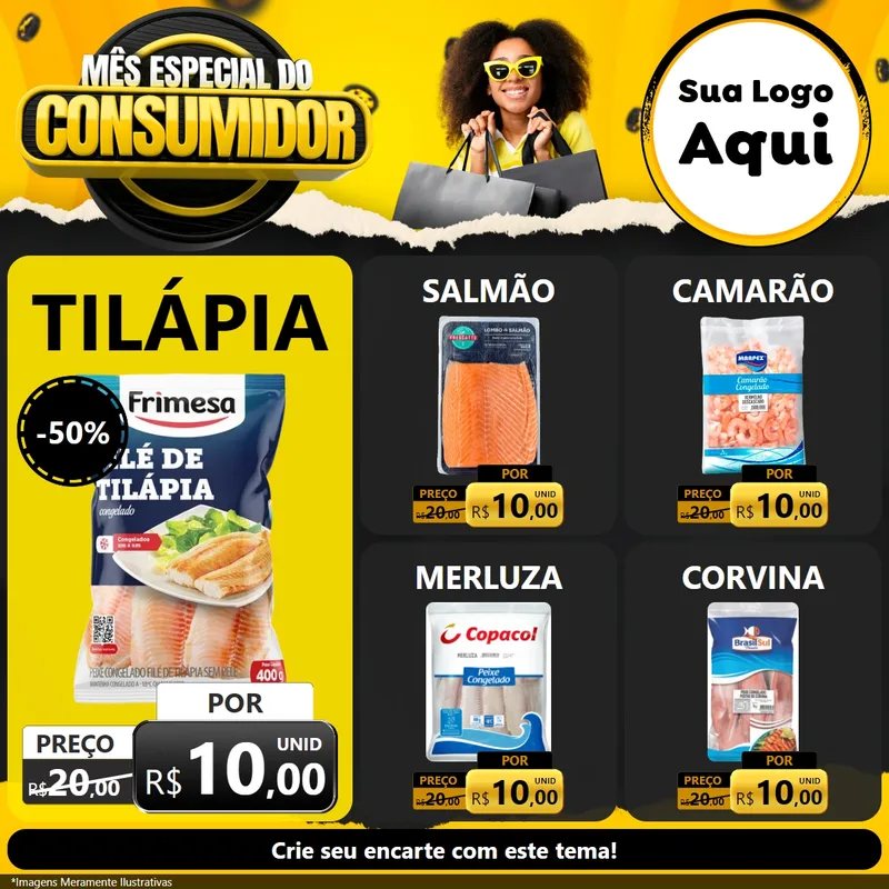 Modelo de Rede Social para Feed Facebook com o tema Mês Especial do Consumidor para Peixaria