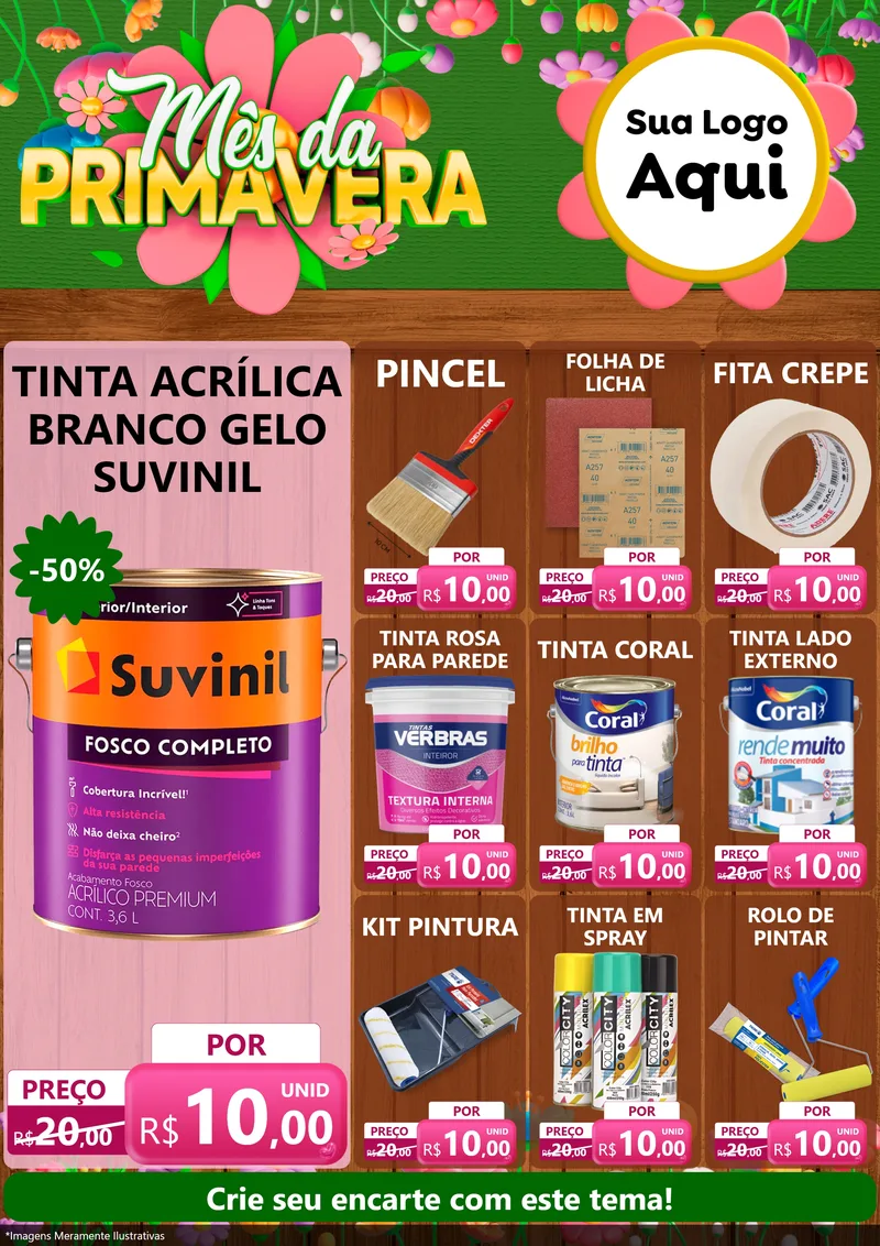 Modelo de Encarte para Encarte A4 Vertical com o tema Mês da Primavera para Tintas e Ferramentas