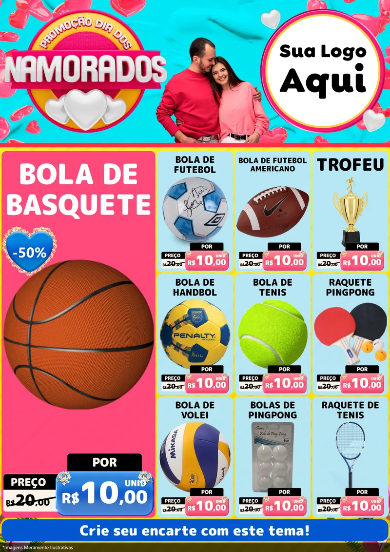Modelo de Encarte para Encarte A4 Vertical com o tema Promoção Dia dos Namorados para Artigos Esportivos