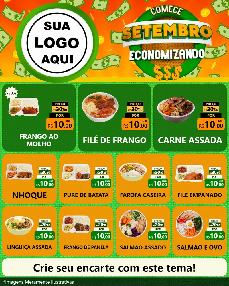 Modelo de Rede Social para Feed Instagram com o tema Comece Setembro Economizando para Restaurante