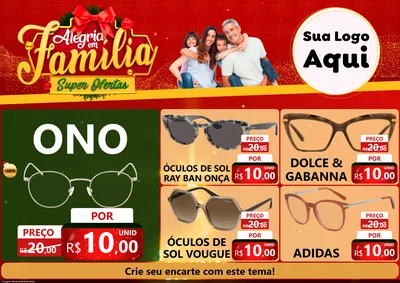 Modelo de Encarte para Encarte A4 Horizontal com o tema Alegria em Família Super Ofertas - Natal para Óticas