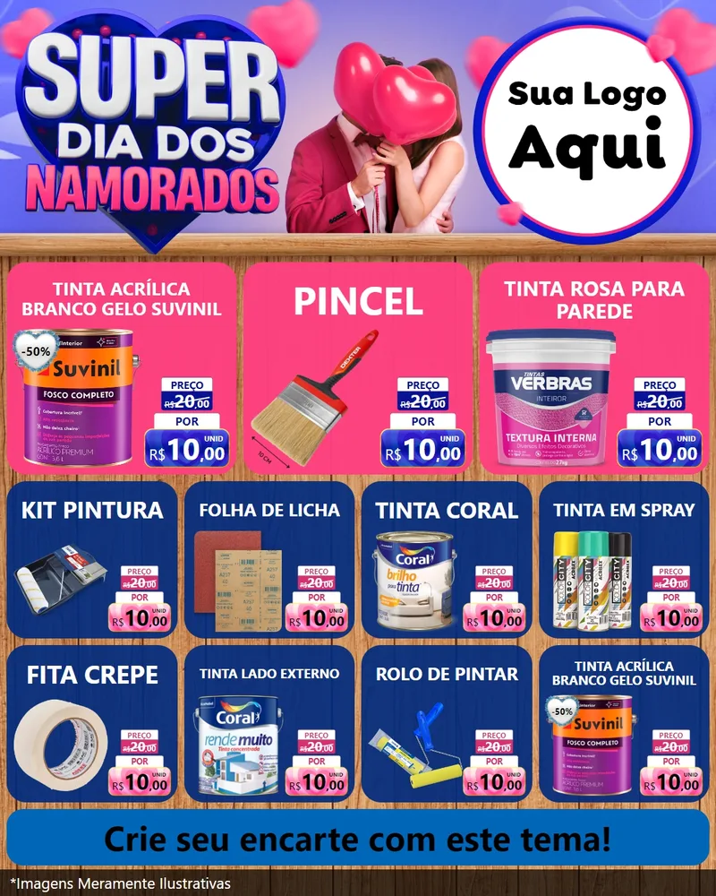 Modelo de Rede Social para Feed Instagram com o tema Super Dia dos Namorados para Tintas e Ferramentas