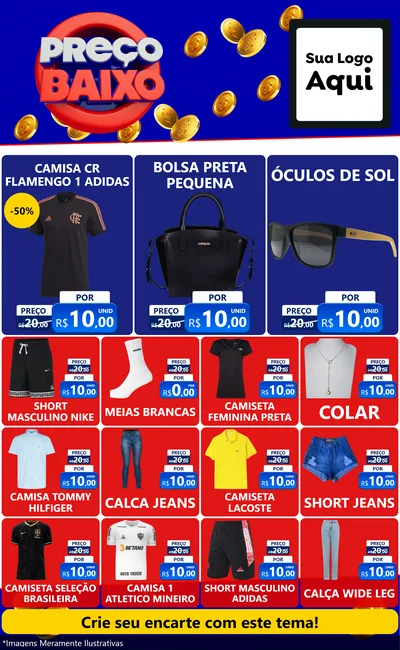 Modelo de Encarte para Encarte Grande com o tema Preço Baixo para Roupas e acessórios