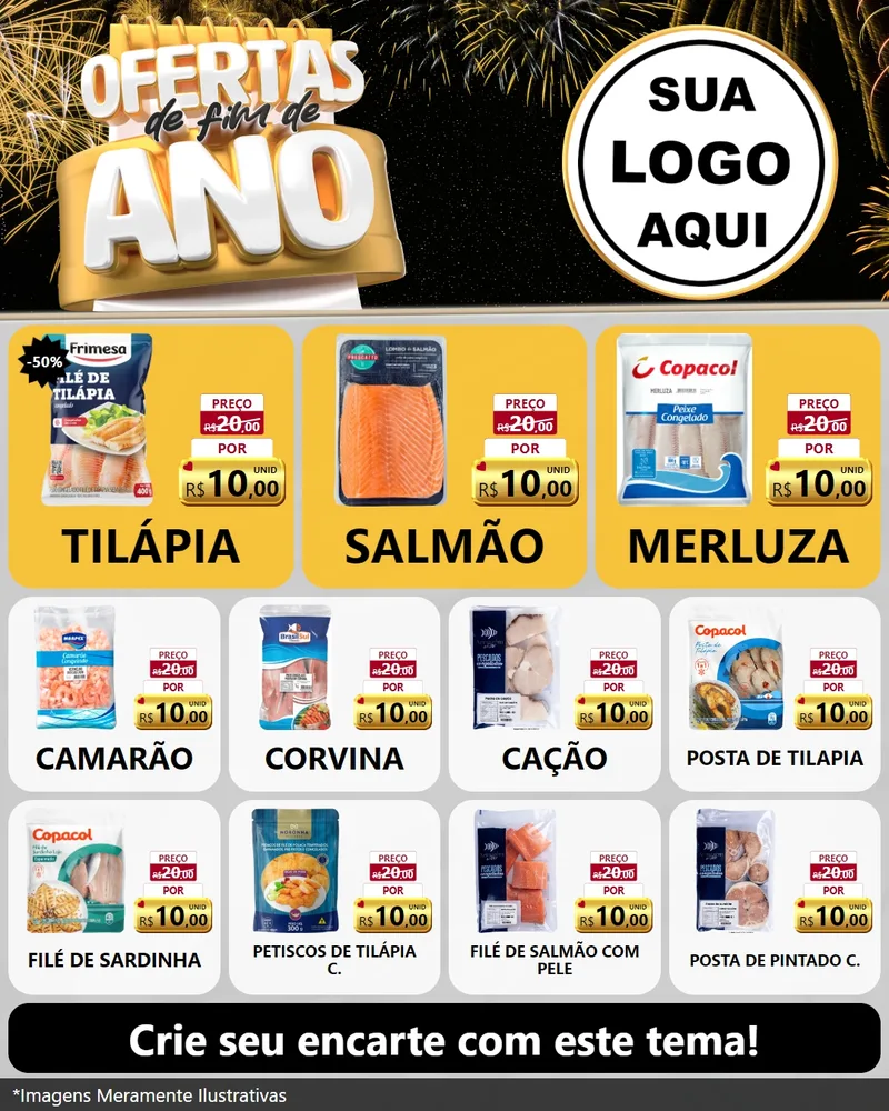 Modelo de Rede Social para Feed Instagram com o tema Ofertas de Fim de Ano para Peixaria