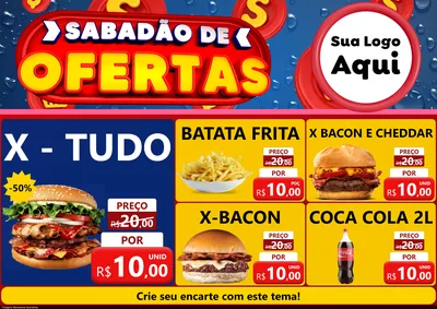 Modelo de Encarte para Encarte A4 Horizontal com o tema Sabadão de Ofertas para Hamburgueria