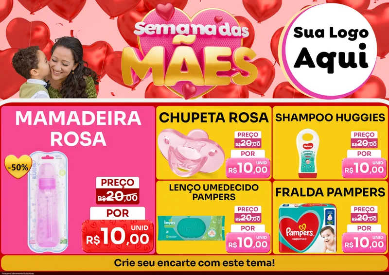 Modelo de Encarte para Encarte A4 Horizontal com o tema Semana Das Mães para Bebês
