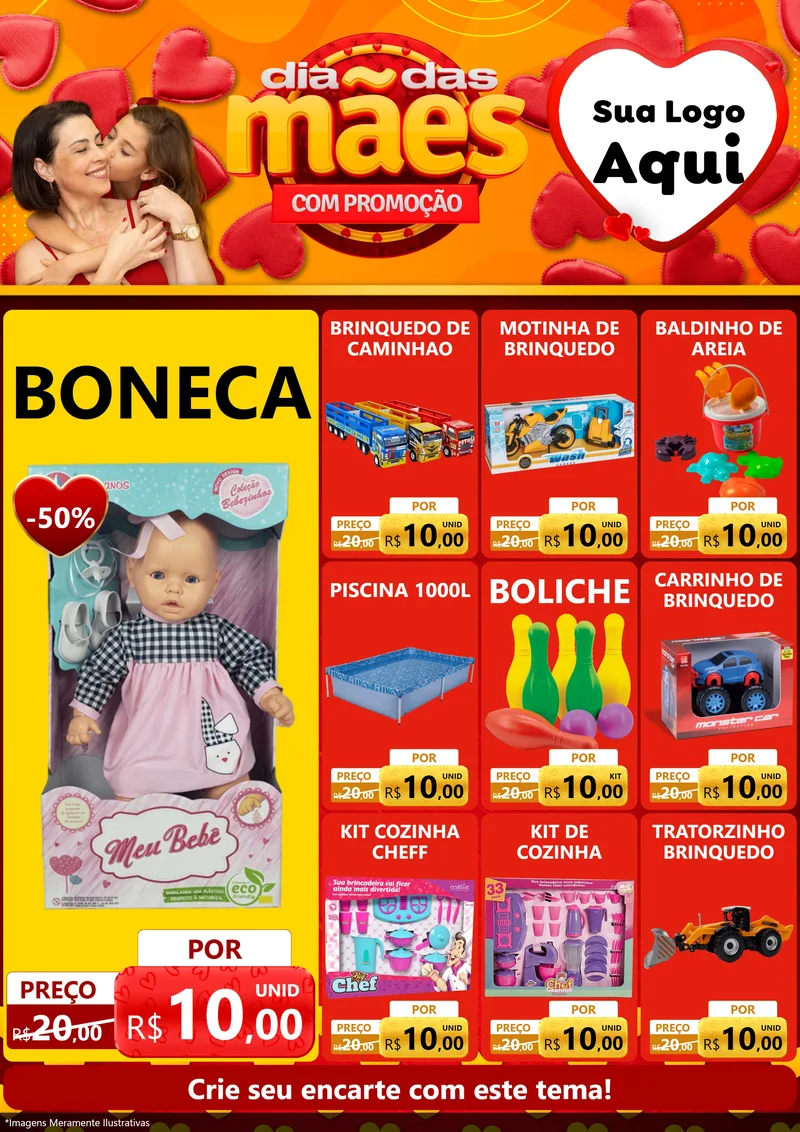 Modelo de Encarte para Encarte A4 Vertical com o tema Dia das Mães com Promoção para Brinquedos