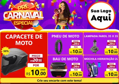Modelo de Encarte para Encarte A4 Horizontal com o tema Pré-Carnaval Especial para Moto peças