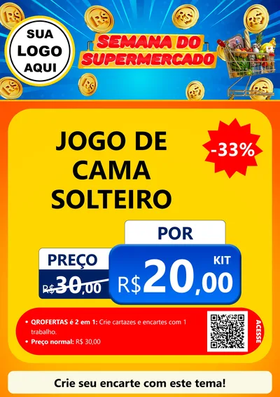 Modelo de Cartaz para Cartaz A4 Vertical com o tema Semana do Supermercado para Cama, Mesa e Banho