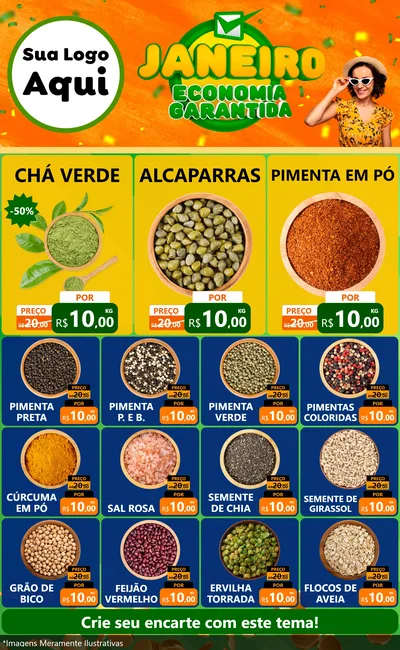 Modelo de Encarte para Encarte Grande com o tema Janeiro - Economia Garantida para Produtos Naturais
