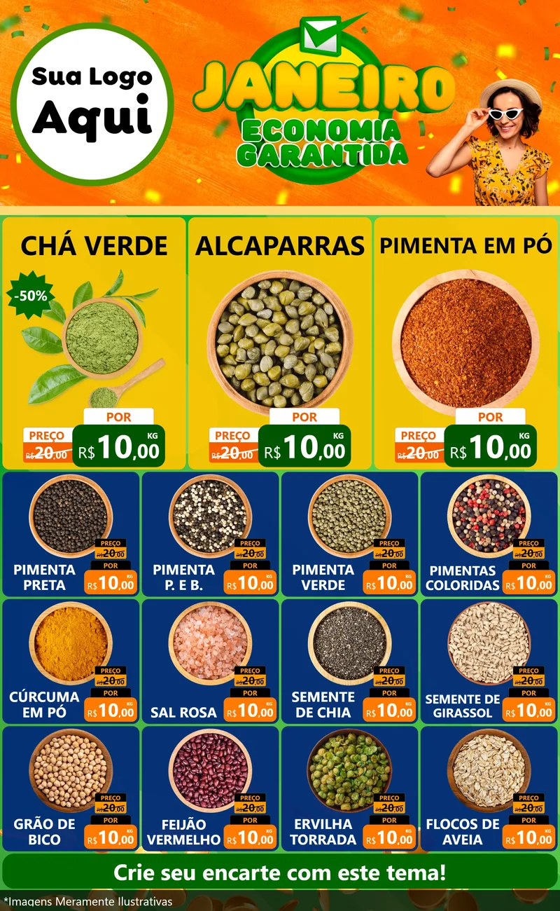 Modelo de Encarte para Encarte Grande com o tema Janeiro - Economia Garantida para Produtos Naturais
