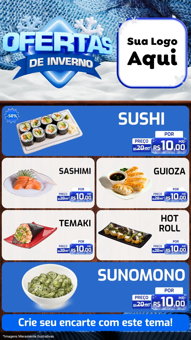 Modelo de TV para TV Vertical com o tema Ofertas de Inverno para Comida japonesa
