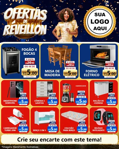 Modelo de Rede Social para Feed Instagram com o tema Ofertas de Réveillon para Móveis e Eletro