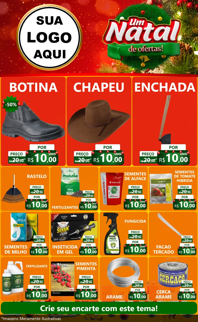 Modelo de Encarte para Encarte Grande com o tema Um Natal de Ofertas para Agropecuária