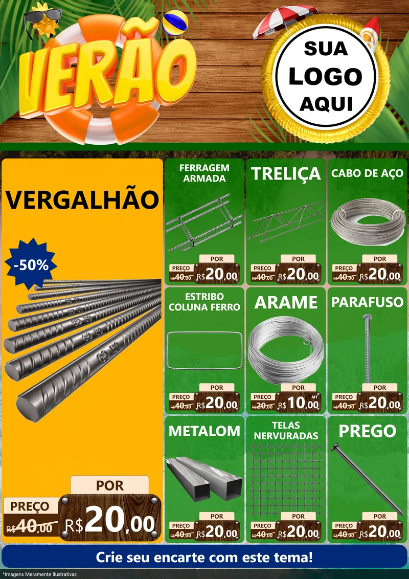 Modelo de Encarte para Encarte A4 Vertical com o tema Verão para Ferragens
