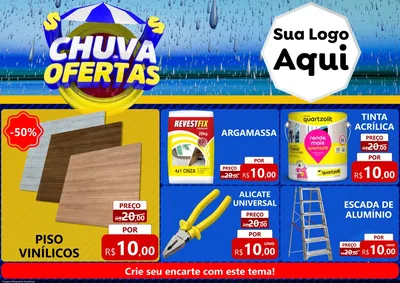 Modelo de Encarte para Encarte A4 Horizontal com o tema Chuva de Ofertas para Material para Construção