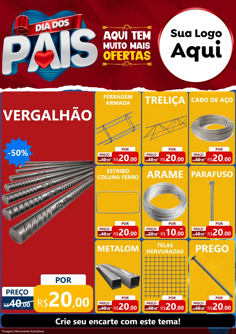Modelo de Encarte para Encarte A4 Vertical com o tema Dia dos Pais para Ferragens