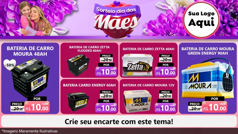 Modelo de TV para TV Horizontal com o tema Sorteio Dia das Mães para Baterias Elétricas