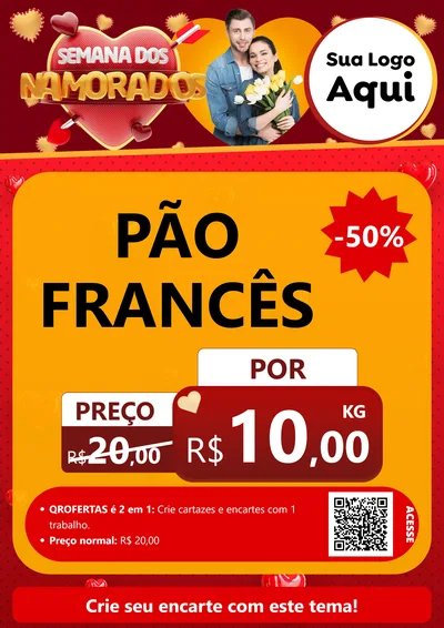 Modelo de Cartaz para Cartaz A4 Vertical com o tema Semana dos Namorados para Padaria