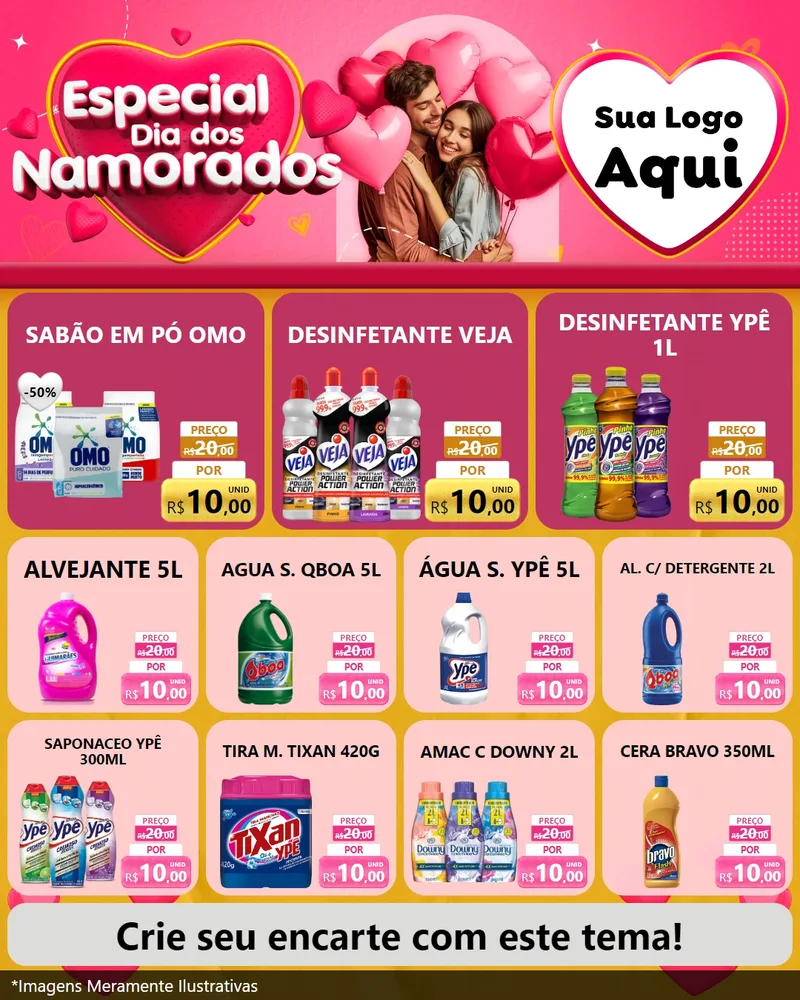 Modelo de Rede Social para Feed Instagram com o tema Especial Dia dos Namorados para Produtos de Limpeza