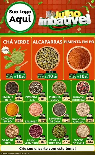 Modelo de Encarte para Encarte Grande com o tema Julho Imbatível para Produtos Naturais