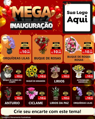 Modelo de Rede Social para Feed Instagram com o tema Mega Inauguração para Floricultura e jardim