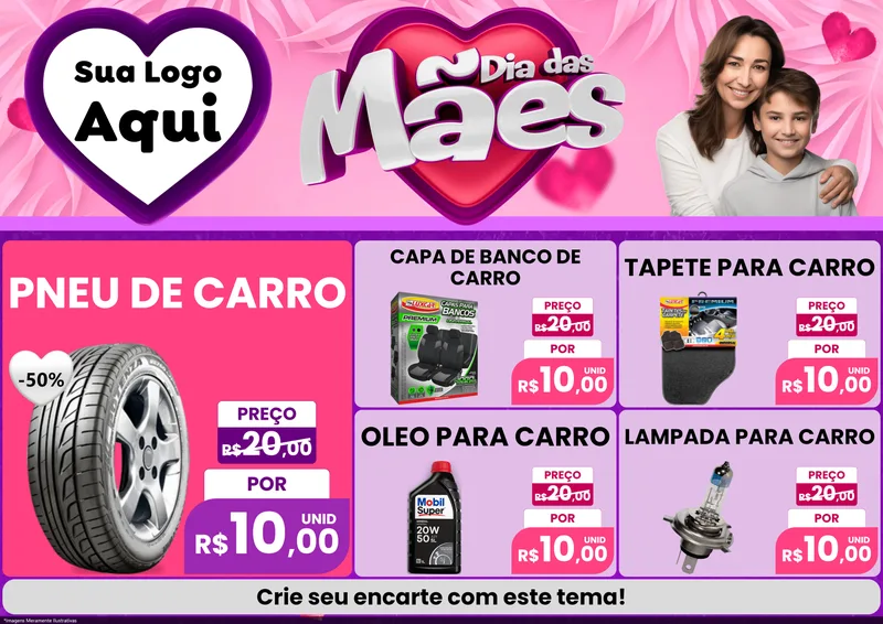 Modelo de Encarte para Encarte A4 Horizontal com o tema Dia das Mães para Auto peças