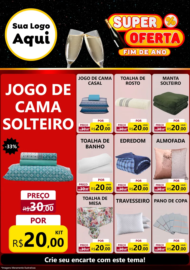 Modelo de Encarte para Encarte A4 Vertical com o tema Super Oferta Fim de Ano para Cama, Mesa e Banho