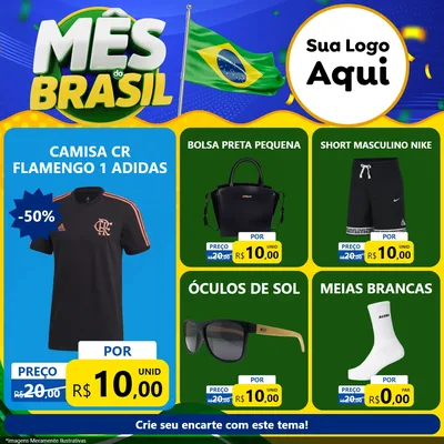 Modelo de Rede Social para Feed Facebook com o tema Mês do Brasil para Roupas e acessórios