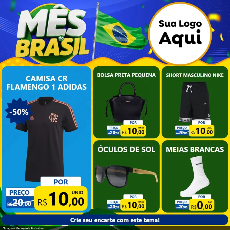 Modelo de Rede Social para Feed Facebook com o tema Mês do Brasil para Roupas e acessórios