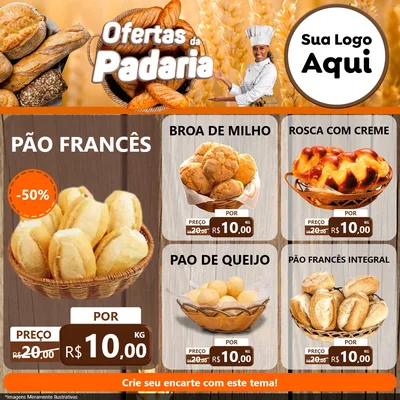 Modelo de Rede Social para Feed Facebook com o tema Ofertas da Padaria para Padaria