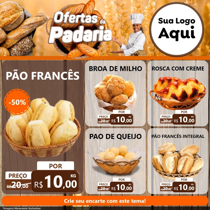 Modelo de Rede Social para Feed Facebook com o tema Ofertas da Padaria para Padaria