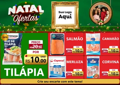 Modelo de Encarte para Encarte A4 Horizontal com o tema Natal de Ofertas para Peixaria