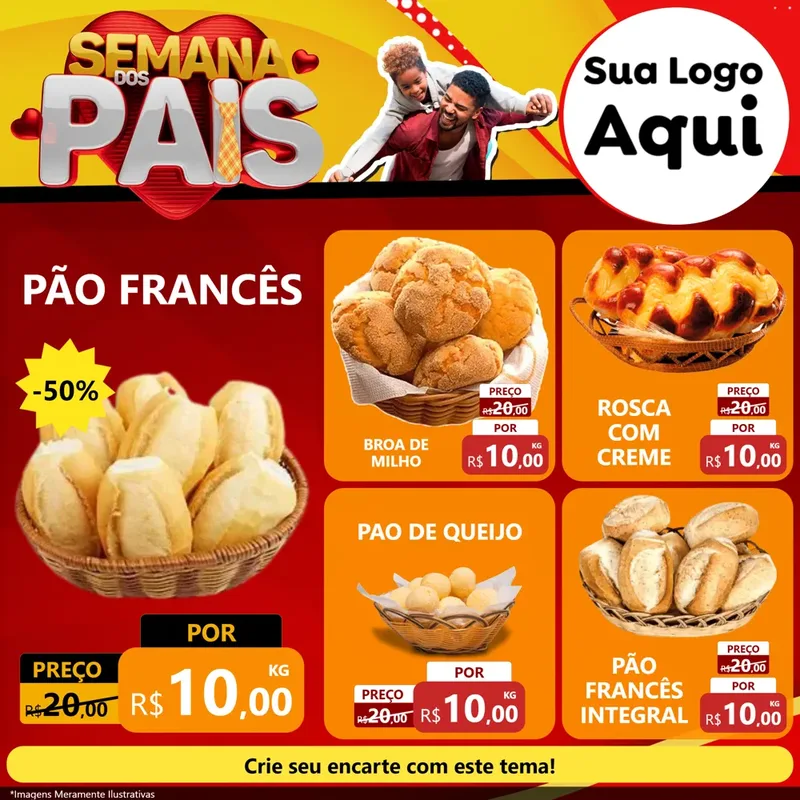 Modelo de Rede Social para Feed Facebook com o tema Semana Dos Pais para Padaria