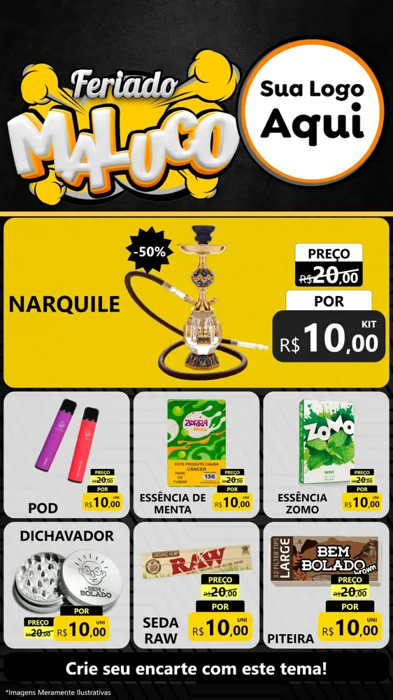 Modelo de Rede Social para Stories com o tema Feriado Maluco para Tabacaria