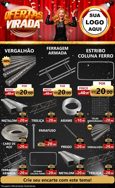 Modelo de Encarte para Encarte Grande com o tema Ofertas da Virada para Ferragens