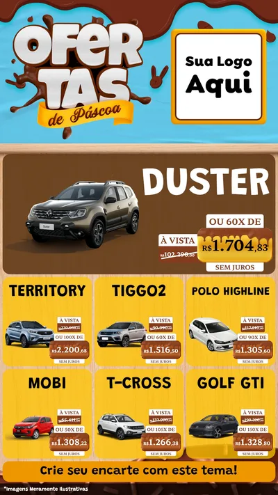 Modelo de Rede Social para Stories com o tema Ofertas de Páscoa para Concessionaria de Carros