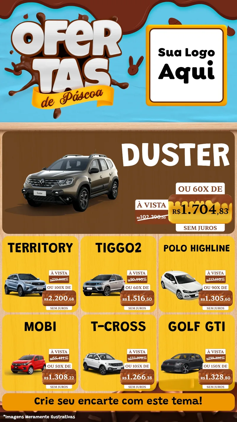 Modelo de Rede Social para Stories com o tema Ofertas de Páscoa para Concessionaria de Carros