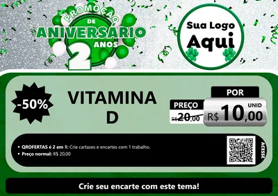 Modelo de Cartaz para Cartaz A4 Horizontal com o tema Promoção de Aniversário - 2 Anos para Farmácia