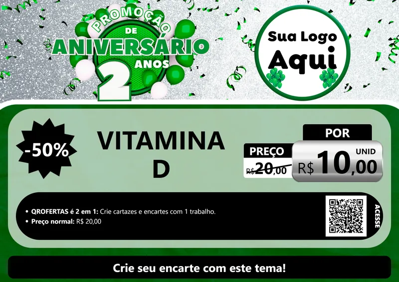 Modelo de Cartaz para Cartaz A4 Horizontal com o tema Promoção de Aniversário - 2 Anos para Farmácia